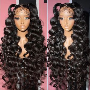 Brazilian Loose Deep Wave Lace Front Human Hair Wigs for Women 30inches 36inches 13X4 Lace Frontal Wigs Glueless Black /blonde /grey /blue Synthetic Lace Closure Wig