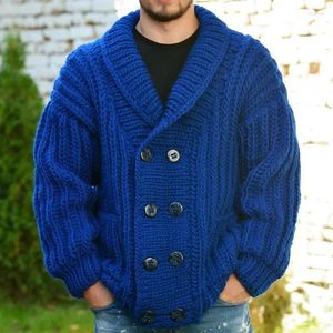 Herrenjacken, Strickjacke, Strickmäntel, Herbst/Winter, verdickter zweireihiger Pullover, klobige, lockere Strickoberteile