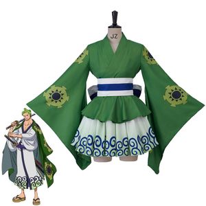 Roronoa Zoro Kostüm Grün Druck Kimono Rock Set Frauen Lolita Kimono Kleid Anzug Anime Cosplay Halloween Karneval Party Anzug