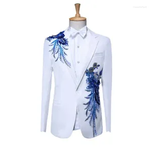 Ternos masculinos roupas brancas homens projetos masculino homme terno trajes de palco cantores jaqueta lantejoulas blazer dança estilo estrela vestido