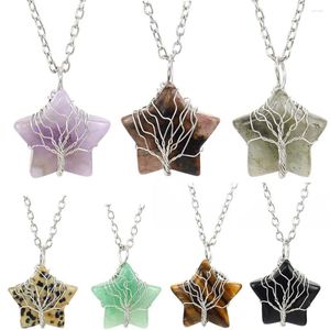 Correntes 10 pcs fio enrolado pedra natural estrela árvore da vida colar ametista aventurine cura colares de cristal para mulheres jóias