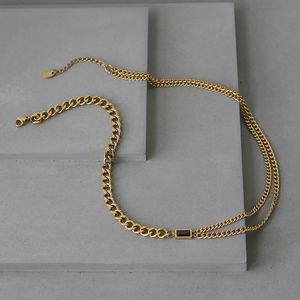 Colares de pingente com 18 K ouro preto zircão duplo chian colar mulheres jóias de aço inoxidável chique vestido doce boho ol s japão coreano 231110