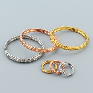 Bracciale rigido in oro rosa 18 carati con diamanti braccialetto in argento con design bangle set di gioielli set femme Donna Uomo coppia bracciali catene di gioielli regali per feste matrimonio in rame fresco