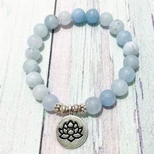 SN0861 Högkvalitativ blå Chalcedony Armband Handamde Women's Lotus Ohm Charm Yoga Armband Meditation Balance Buddhist Jewelry2717
