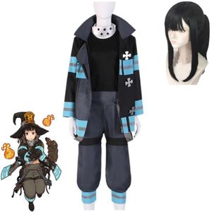 Cosplay cosplay anime yangın kuvveti maki oze kostüm peruğu enn shouboutai kıyafeti Hallowen Karnaval Partisi Takım Üniforma Takım