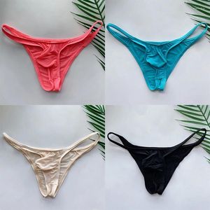 Underpants marca masculina roupa interior ultra-fino gelo seda masculino briefs sexy transparente cintura baixa sem costura cor sólida biquíni