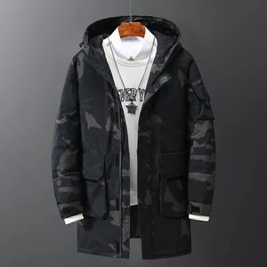 Mens Down Parkas Winter Long Jackets Casual Slim Hooded Thick Warm Outwear Coats Outdoor Camo Print Windproof 231016