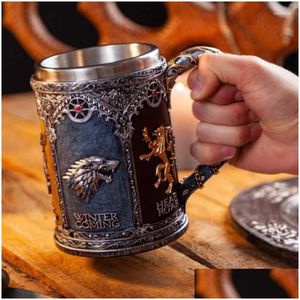 Tassen Tassen Kreatives Weinglas Ein Lied auf Eis und Feuerbecher Game Thrones Geprägtes Bier Große Kapazität Whisky Kaffee Milchbecher Hausgarten Dhx2O