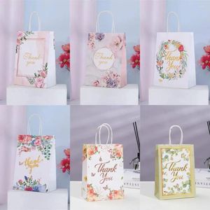 Gift Wrap 4Pcs Kraft Paper Thank You Bags Pink Flower Candy Packing Pouch For Guests Birthday Wedding Decoration Supplies