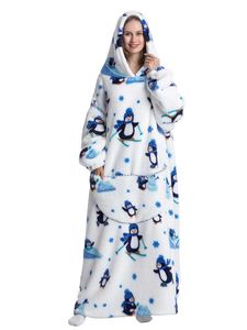 Damen-Schlaf-Lounge, lässiges Nachthemd, Kleid mit Cartoon-Motiv, bedruckt, langärmelig, Taschen, Kapuzen-Pyjama-Robe