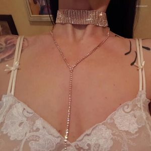 Colares Pingente Luxo Strass Liga Gargantilha Colar Para Mulheres Declaração Sexy Long Tassel Dangle Moda Festa de Casamento Jóias