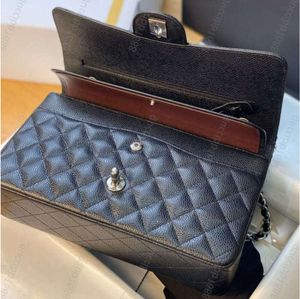 TOTES 10A Mirror Quality Klassische gestepte Doppelklappenbeutel 25 cm mittelgroße obere Stufe Echtes Leder Kaviar Lambskin Schwarze Geldbörsen Schulter Dusd 6612ess