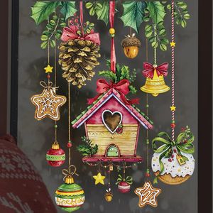 Наклейки на стену с Рождеством, сосновая башня, домик для оконного стекла, годовые декоративные наклейки для дома, ПВХ 231017