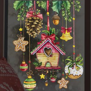 Adesivos de parede Feliz Natal Pine Tower Cabin House para janela de vidro adere ano casa decalques decorativos PVC 231017