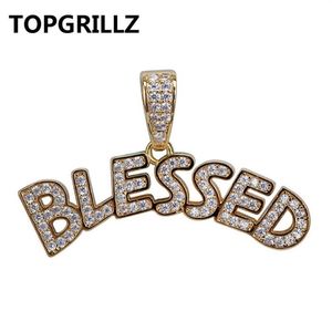 Collana con ciondolo lettere BLESSED Uomo Donna Collana con gioielli in zircone cubico color oro argento color oro Hip Hop298Q