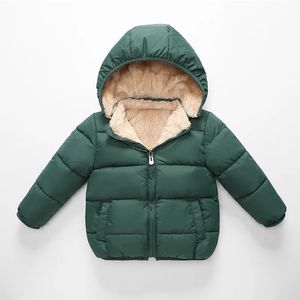 Down Coat Winter Children'S Lamb Velvet Padded Jacket Pocket Zipper Boys Down Padded Casual Hooded Jacket Baby Girl Thickened Coat Outwear 231017