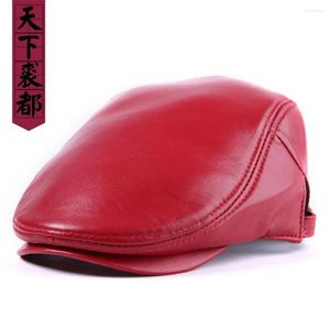 Visors 2023 Women's Genuine Sheepskin Leathe Caps Female Real Sheep Leather Hat Adjustable Spring Fashion Casual Headgear Red Black