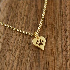 10pc Dog Paw Print Love Heart Pendant Necklace Women Spring Fashion Style Animal Animal Pet Palm Palm Paw Mark Print Necklace Party Gift2417