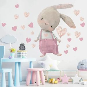 Wandaufkleber, süße Hasenherzen für Kinder, Kinderzimmer, Mädchen, Babyzimmer, Dekoration, Kinderzimmer, Kawaii-Cartoon-Kaninchen, Tapete, Vinyl, 231017