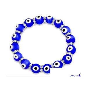 Charm Bracelets 20Pcs/Lot Glass Blue Evil Eye Crystal Beaded Bracelet Women Men Elastic Thread Stretch Greek Jewelry Jewelry Bracelets Dhhns