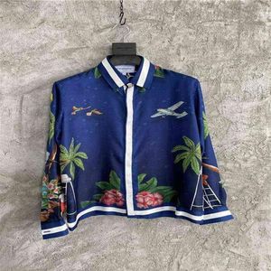 Casablanca spray printed silk shirts flower coconut loose Silk Long Sleeve Shirt269V