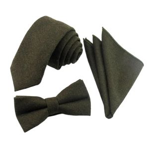 Neck Ties 100% Wool Tie Set Dark Green Men's Ties Bowtie Pocket Square Suit Set For Men Shirt Dress Accessories Gravata Slim Cravate 231013