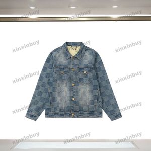 Xinxinbuy Мужское дизайнерское пальто Куртка в клетку с надписью из жаккардовой ткани джинсовые комплекты с длинными рукавами женские красные, черные, синие, коричневые, S-2XL