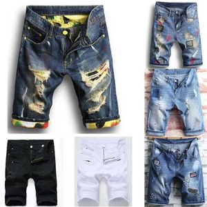 Herren Shorts Jean Denim Causual Fashional Distressed Short Skate Board Jogger Knöchel Ripped Wave247W