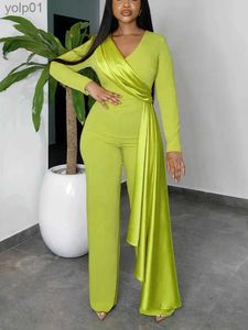 Kvinnors jumpsuits Rompers Jumpsuits for Women 2023 Dress Ribbon Long Sleeve V Neck Wide Leg One Piece Overalls Elegant Party Club Wedding Guest Outfitsl231017