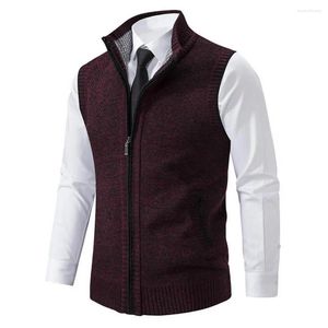 Gilets pour hommes Pull à glissière Gilet pour hommes élégant tricoté col montant sans manches cardigan travail tenue décontractée doux