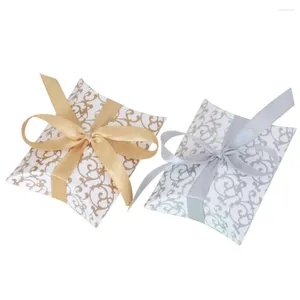 Gift Wrap 50Pcs Pillow Candy Box Fancy Pattern Wedding Favor Packaging Bag With Ribbon Christmas Birthday