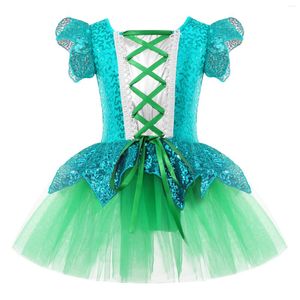 Scene Wear Kids Girls Christmas Costume Shiny paljetter Tutu Ballet Dress Lace-Up Bodysuit Dance For Xmas Parties Carnivial Performance