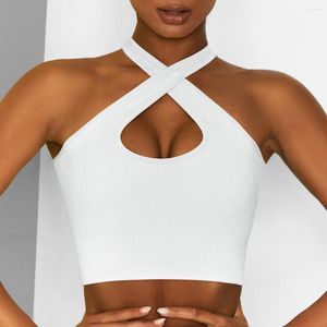 Yoga outfit Sports BH SEXY CROSS Women Seamless Fitness Crop Top Running Woman Ribbed Tank Tops Backless Bralette