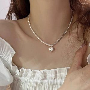 Chains 925 Sterling Silver Trendy Heart Pearl Chain Choker Necklace For Women Girl Exquisite Jewelry Wedding Party Daily Wholesale