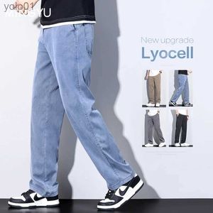 Men's Jeans Mingyu Brand Clothing New Soft Lyocell Fabric Jeans Men Blue Elastic Waist Loose Straight Denim Trousers Plus Size M-5XLL231017