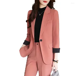 Kvinnors tvåbitar byxor Autumn Winter Women Pink Black Khaki Classic Pant Suit 2 Formal Office Ladies Work Wear Blazer and Trouser