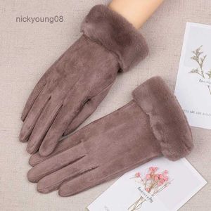 Fingerless Gloves Women Plus Thick Velvet Plush Wrist Simple Suede Leather Touch Screen Driving Gloves Winter Female Warm Sport Cycling Mitten I33L231017