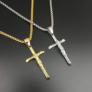 Rostfritt stål hiphop juvelery Jesus Cross Pendant Necklace Men Women Street Dance Rock Rapper Boys Accessories Gold Steel238s