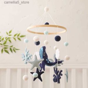 Mobiles# Baby OceanWhaleRattle Toy 0-12 Month Bed Bell Mobile Wooden Newborn Felt Bell Hanging Toys Holder Bracket Infant Crib Toy Gift Q231017