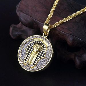 Anhänger Halsketten Trendy Runde Aussage Ägyptischer Pharao Muster Frauen Männer Punk Gold Lange Kette Halskette Hip Hop Schmuck273S