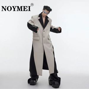 Men's Wool Blends NOYMEI Personality Autumn Winter Male Clothing Contrast Color Woolen Long Coat Stitching Knee Windbreaker WA3158 231017