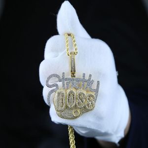 Iced Out Sparking Necklace Bling Baguette Cubic Zirconia Cz Intial Name Boss Letters pendent Necklaces for men boy Charm Hip Hop j2299