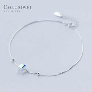 Colusiwei Genuine 925 Sterling Crystal Cube Silver Anklet for Women Charm Bracelet of Leg Ankle Foot Accessories Fashion259f