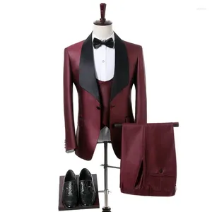 Men's Suits JELTOIN Burgundy Suit Men Latest Designs Coat Pant Elegant Formal Party Prom Tailor Made Clothing Wedding For