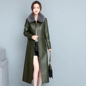 Women's Leather 2023 Autumn Genuine Jacket Women Real Long Sheepskin Coat Fur Collar Trench Lapel Outerwear Overcoat