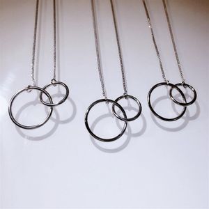 Klassisk infinity dubbelcirkel hängsmycken soild 100% 925 Sterling Silver Eternity Party Clavicle Chain Necklace for Women G241N
