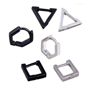 Hoop Earrings Fashion Men Women Punk Geometric Color Black Titanium Steel Triangle Square Hexagon