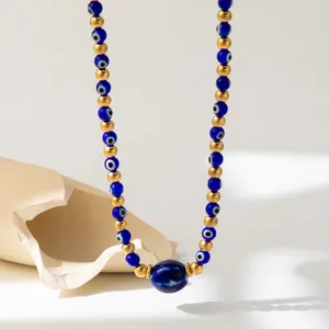 Anhänger Halsketten Mode Teufel Auge Keramik Naturstein Halskette Für Frauen Einfache Vielseitige Damen Lustige Schmuck Großhandel
