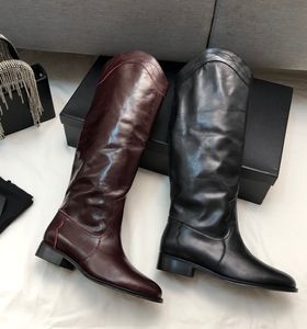 stylishbox- y23101301 40/41 cowhide KNEE HIGH boots black/burgundy cowboy genuine leather classic 16inches embroideried must have