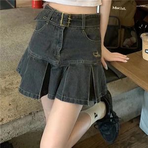 Saias design sentido nicho picante menina plissada meia saia para mulheres puro desejo oversized chubby mm denim curto verão